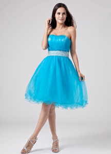 2013 Baby Blue Strapless Prom Dress With Sash and Ruch