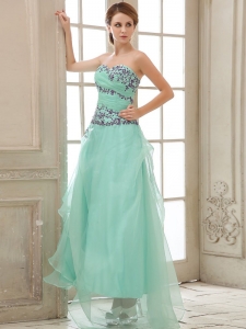Appliques and Ruched Bodice For Apple Green Ankle-length Prom Dress