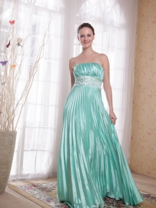 Apple Green Empire Strapless Beading Prom Dress Pleats