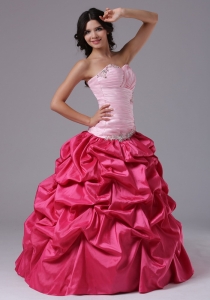 Coral Red and Rose Pink For Prom Dress with Ruched Bodice Beading