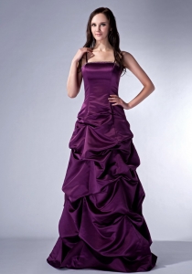 Spaghetti Straps Dark Purple Satin Beading Prom Dress