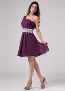 Dark Purple One Shoulder 2013 Prom Dress With Sash and Ruch