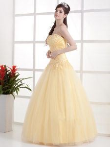 Beautiful Gold Strapless Prom Dress Appliques and Ruch