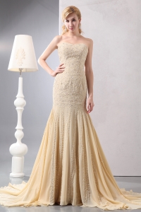 Gold Mermaid Sweetheart Chiffon Beading and Sequins Prom Dress