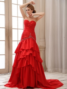 A-line Prom Dress With Sweerheart Ruched Bodice and Beading