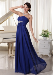 Royal Blue Chiffon Evening Formal Gowns Beaded