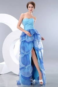 Blue Empire Sweetheart High-low Beading Prom / Evening Dress