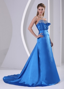 Sweetheart Beaded Prom / Evening Dress With Court Train Satin