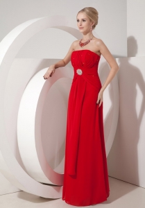 Strapless Column Red Chiffon Beading Prom Dress Dress