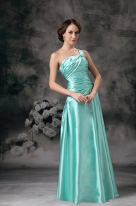 Turquoise Empire One Shoulder Beading Prom / Evening Dress