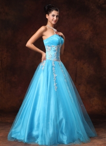 Sweetheart Baby Blue Appliques Graduation Custom Made Prom Gown