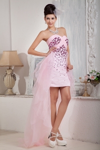 Baby Pink Column Sweetheart High-low Organza Beading Prom Dress