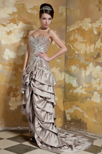 Brown Sweetheart High-low Taffeta and Sequin Beading Prom Dress