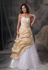 Champagne and White Sweetheart Taffeta Appliques Prom Dress