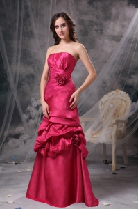 Coral Red A-line Strapless Floor-length Taffeta Beading Prom Dress