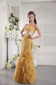 Unique Gold Lace Prom / Graduation Dress with Hand Flowers