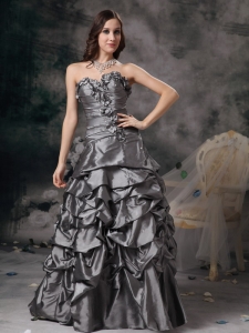 Column Sweetheart Floor-length Taffeta Beading Grey Prom Dress
