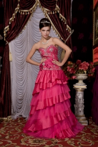 Sweetheart Taffeta and Tulle Beading Hot Pink Prom / Evening Dress