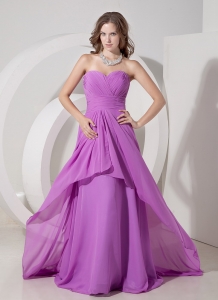 Lavender Empire Sweetheart Chiffon Ruch Prom Dress