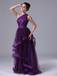 One Shoulder Tulle Empire Purple Ruched 2013 Prom Dress