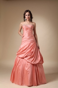 Orange A-line Strapless Beading and Pick-ups Taffeta Prom Dress