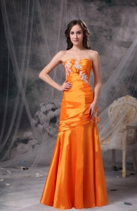 Orange Sweetheart Taffeta Appliques and Ruch Prom Dress