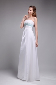 Sweet Empire Chiffon Ruch and Beading White Prom Dress