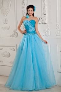 Blue A-line / Princess Sweetheart Chiffon Beading Prom Dress