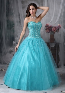 Aque A-line Sweetheart Floor-length Tulle Beading Prom Dress