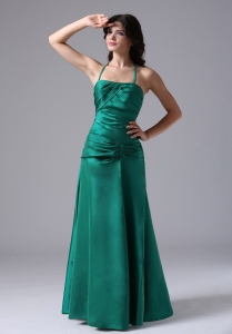 Halter Dark Green Ruched Bodice For Prom / Evening Dress