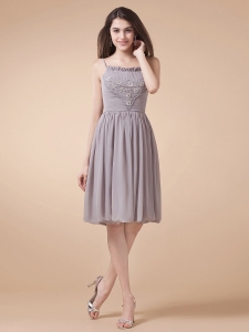 Spaghetti Straps For Grey Prom Dress Beading Knee-length