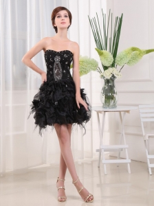Beading Strapless A-Line Black Tulle Mini-length Prom Dress