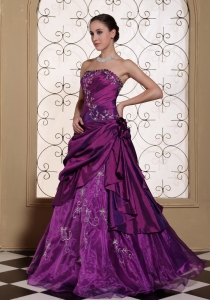 Purple Prom Dress For 2013 Taffeta and Organza With Embroidery
