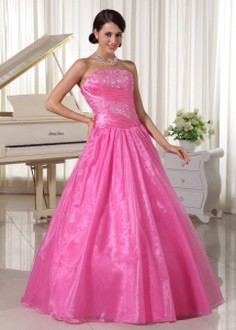 Rose Pink Embroidery With Beading Prom Dress With Ruch
