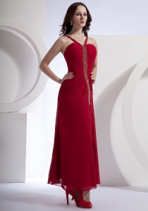 Beading Decorate Bodice High Slit Wine Red Prom Dress