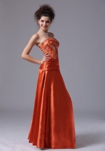 Beading Strapless Taffeta Floor-length Rust Red Prom Dress