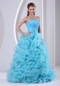 Prom Dress with Beaded Decorate Up Bodice and Organza Ruffles