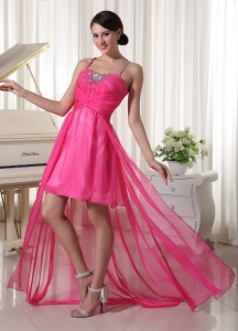 Hot Pink Prom / Homecoming Dress with Spaghetti Straps Beaded