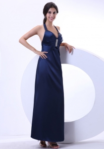 Modest Halter Navy Blue Ankle-length Beading 2013 Prom Dress