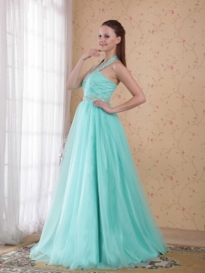 Popular Empire Halter Floor-length Tulle Beading Prom Dress