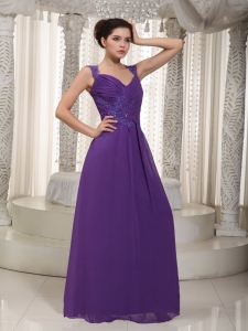 Modest Purple Empire Straps Floor-length Chiffon Prom Dress