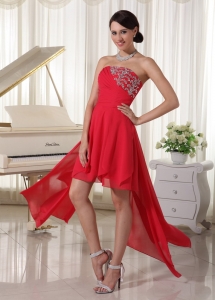 Red Chiffon High-low Homcoming / Cocktail Dress With Beading