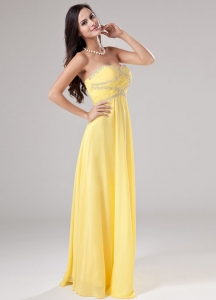 Sweetheart Chiffon Beading Prom Dress Empire Yellow