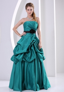 Turquoise Hand Made Flower Ruch Prom / Evening Dress Pick-ups