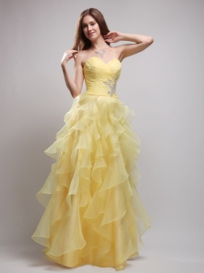 Yellow Sweetheart Ruffles and Appliques Prom / Evening Dress