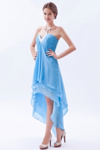 V-neck High-low Chiffon Beading Prom Dress Baby Blue