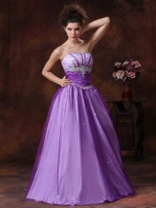 Beaded Lavender Prom Dress Tulle Strapless A-line