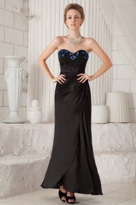 Ankle-length Taffeta Appliques Black Prom Dress