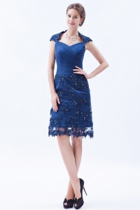 Embroidery Beading Prom Dress Blue Square Knee-length