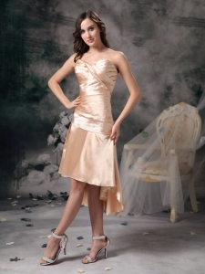 Sweetheart High-low Prom Dress Champagne Satin Ruch